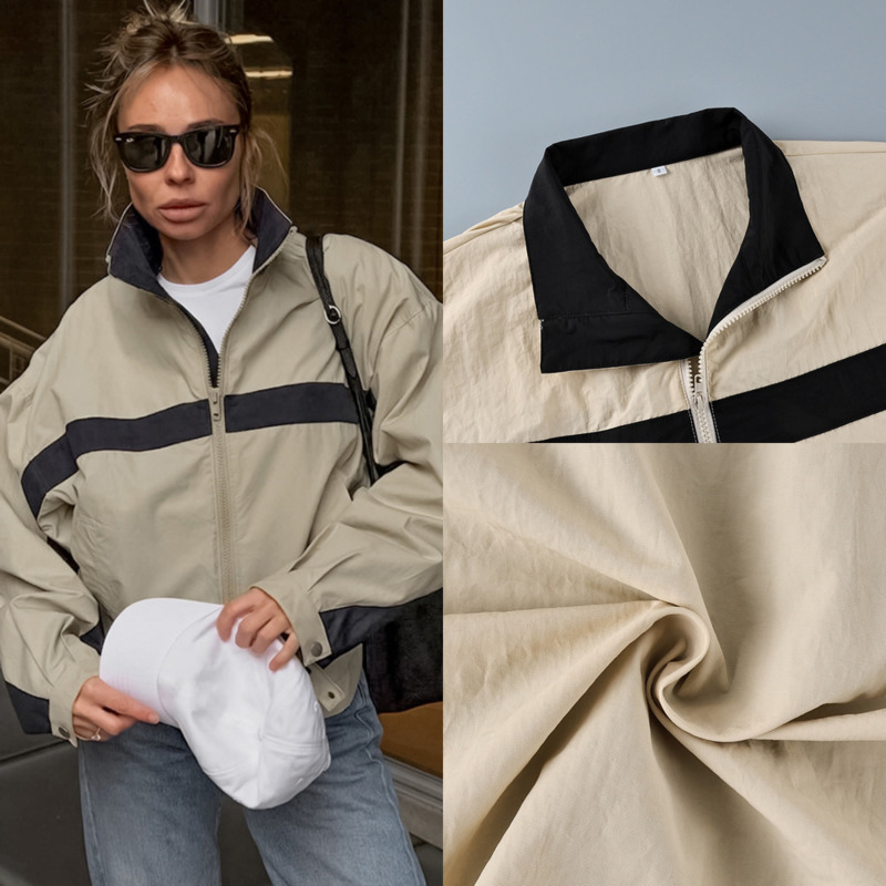 Vintage Windbreaker Nylon - Women Color Block Windbreaker Jacket Stand