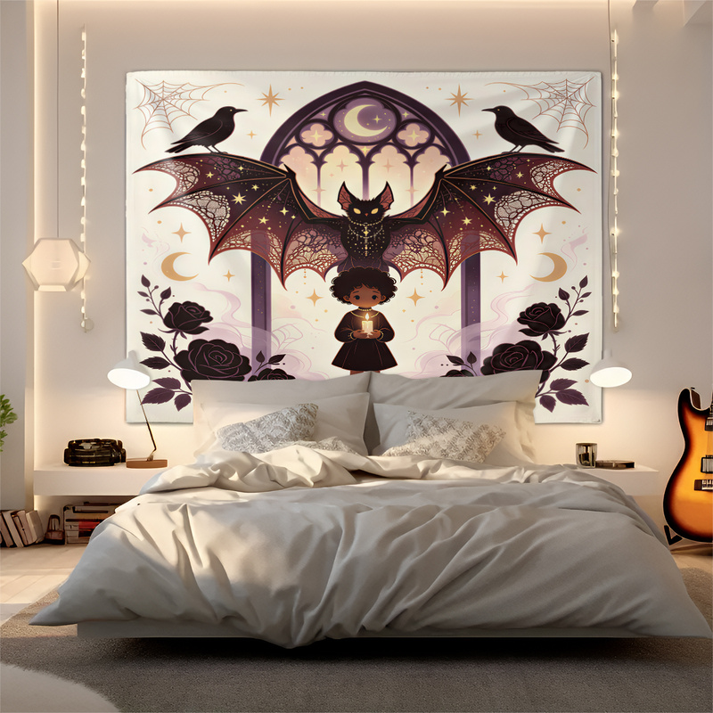Vintage Fashion Prints For Wall - Gothic Halloween Tapestry Vintage Pumpkin Lantern