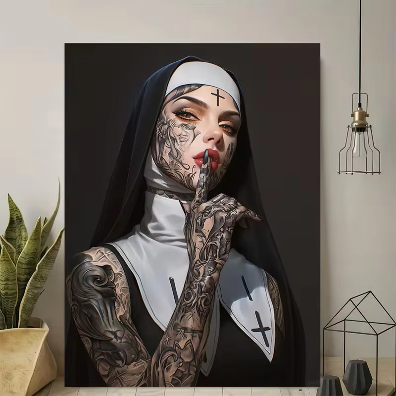 Fashion Girl Tattoo Nun Canvas - огляд і ціна Vintage Fashion Prints For Wall