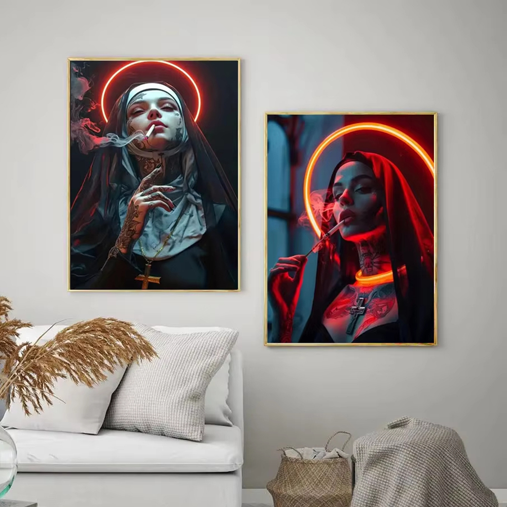 Fashion Girl Tattoo Nun Canvas - огляд і ціна Vintage Fashion Prints For Wall