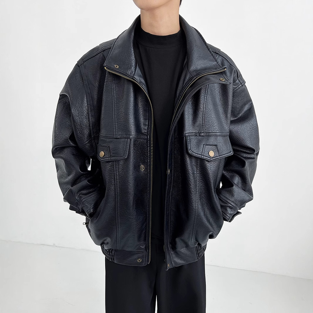 Pu Leather Men's Thickened Bik - огляд і ціна Vintage Windbreaker Nylon