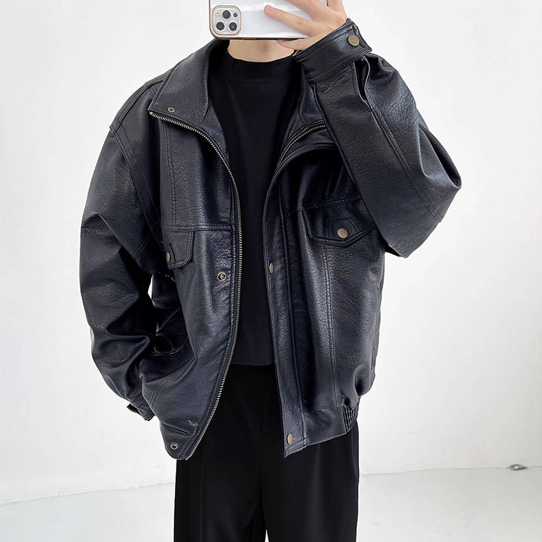 Pu Leather Men's Thickened Bik - огляд і ціна Vintage Windbreaker Nylon