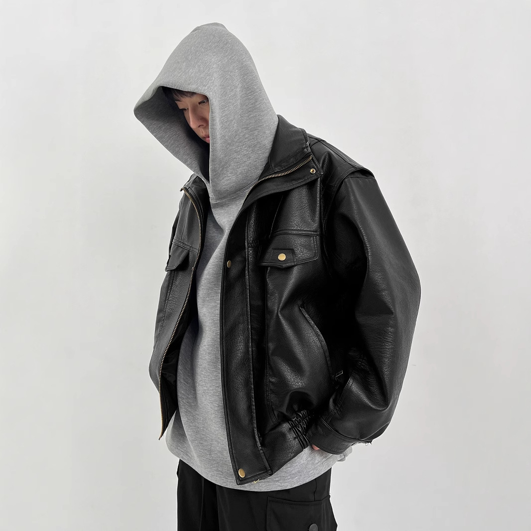 Pu Leather Men's Thickened Bik - огляд і ціна Vintage Windbreaker Nylon