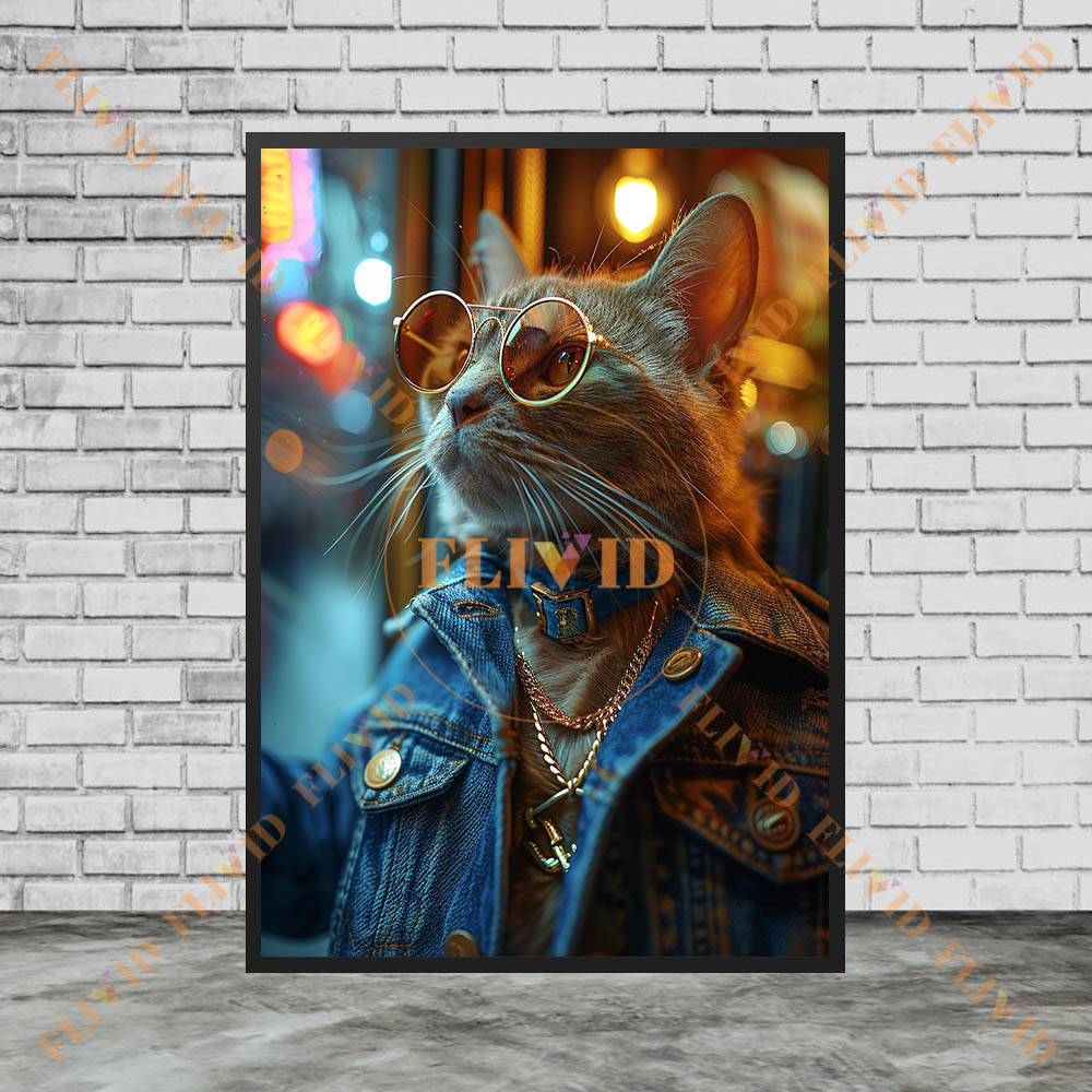 Vintage Denim Cool Cat Canvas  - огляд і ціна Vintage Fashion Prints For Wall